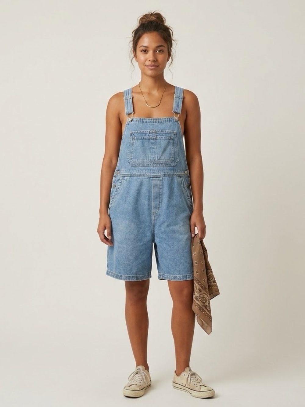 Vintage Denim Bib Carpenter 8" Shortalls / Overall Shorts - L/XL